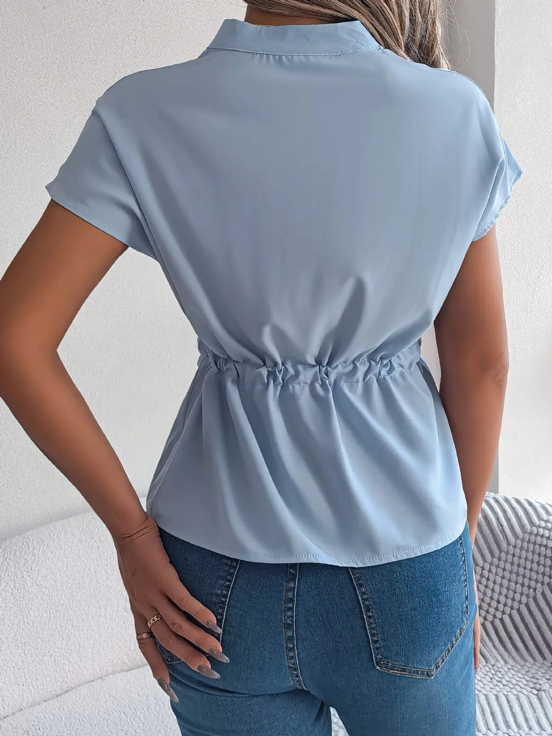 Notched Short Sleeve Blouse (7)