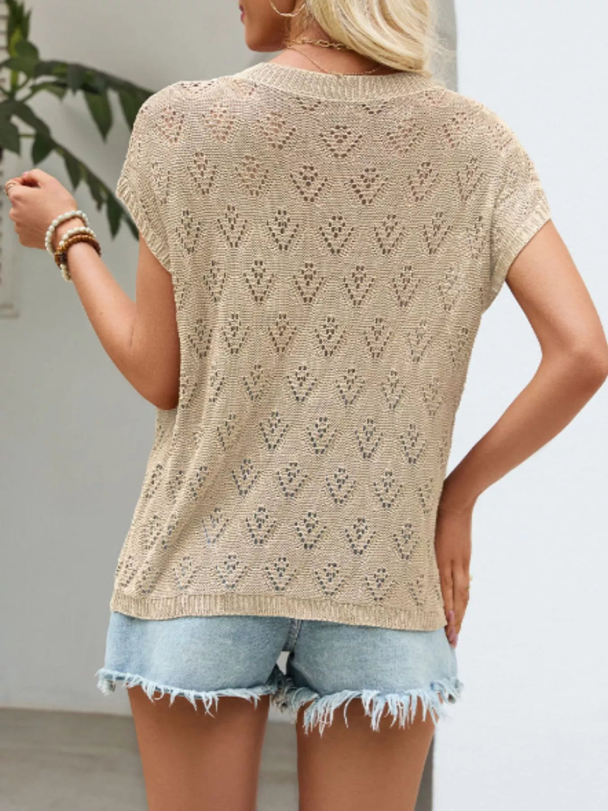 Openwork Short Sleeve Knit Top (9)