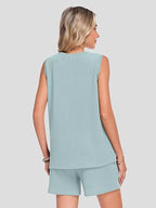 Casual Ribbed Knit Sleeveless Top Shorts Set (21)