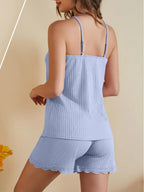 Lace-trimmed Ribbed Cami Shorts Lounge Set (7)