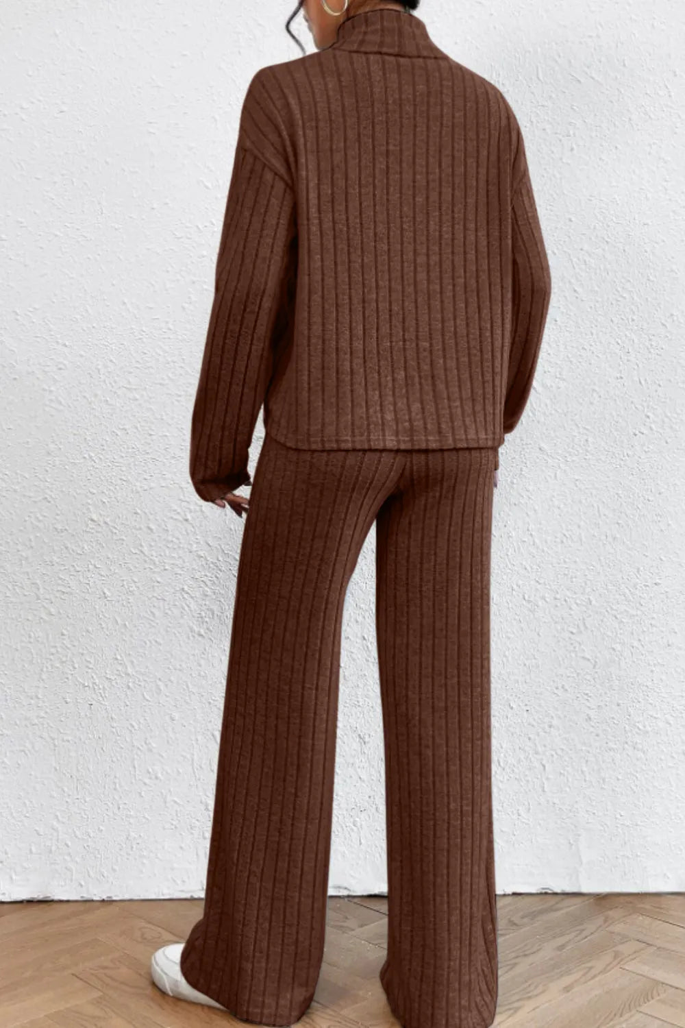 Mock Neck Dropped Shoulder Top Pants Set (22)