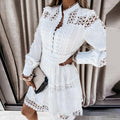White Hollow-out Pattern Stitching Long Sleeve Shirt Skirt variant CJLY199441401AZ|CJLY199441402BY|CJLY199441403CX|CJLY199441404DW