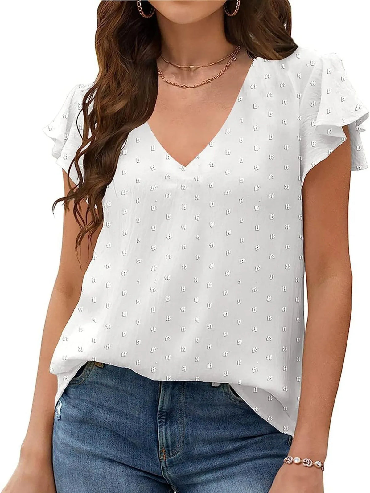 Flutter Sleeve V-neck Casual Blouse (9)