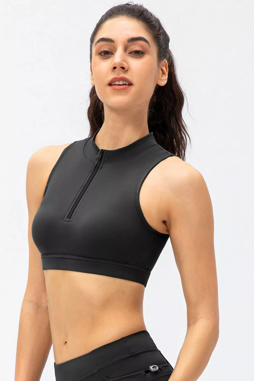 Full Size Cropped Cutout Back Zipper Front Active Tank Top (5)