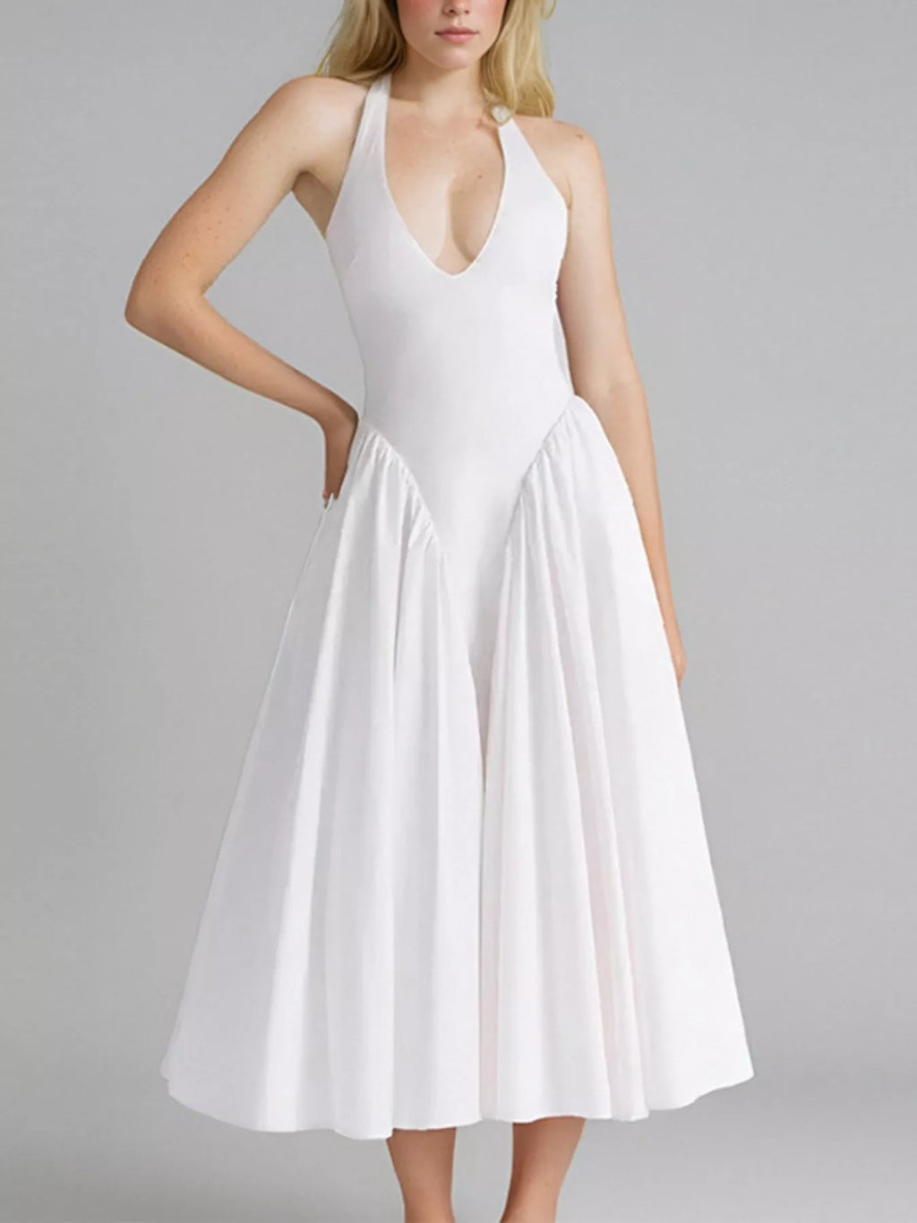 Halter Neck Midi Dress Pockets