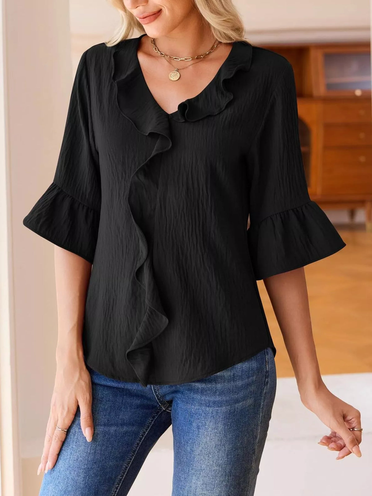 Ruffle Trim V-neck Blouse (21)
