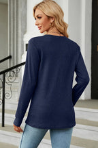 Waffle-knit Notched Long Sleeve T-shirt (6)