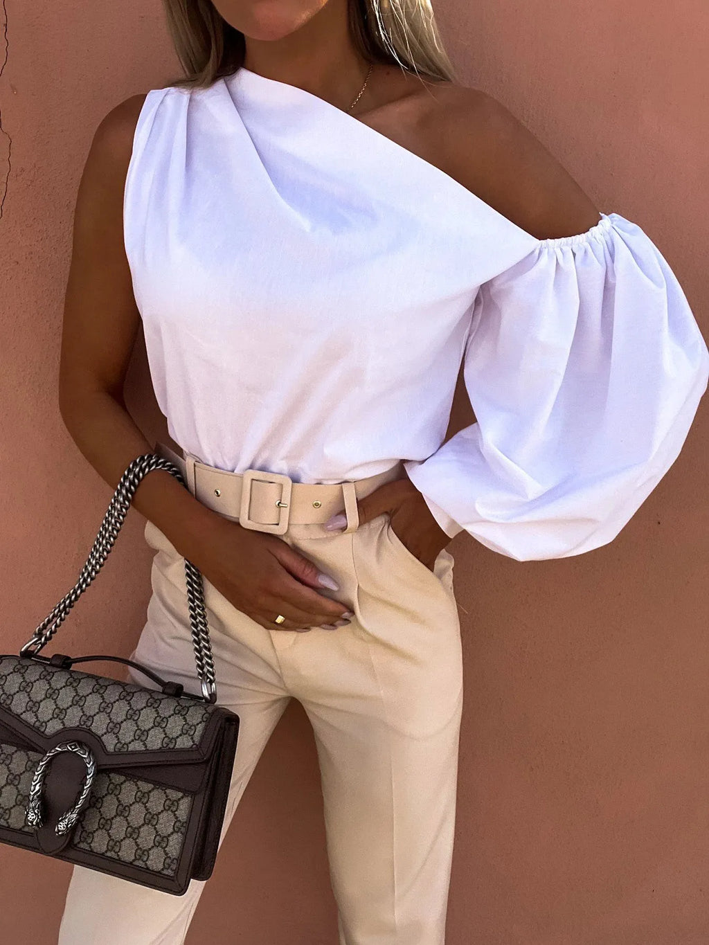 One Shoulder Puff Sleeve Blouse (2)