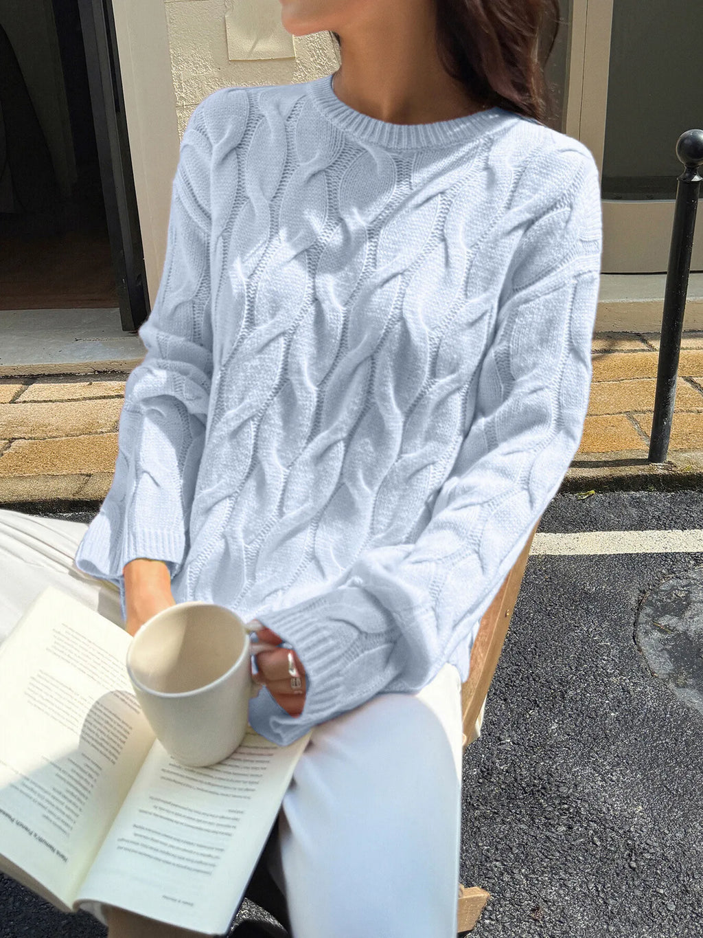 Cable Knit Long Sleeve Sweater (7)