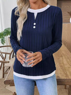 Ribbed Knit Long Sleeve Henley T-shirt (8)