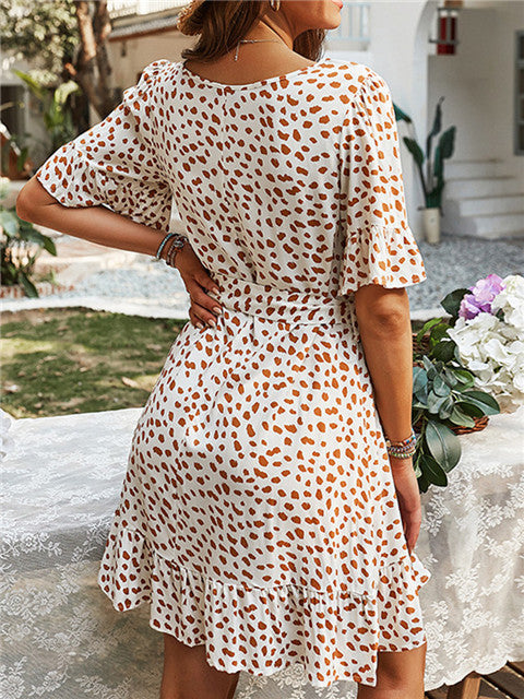 Polka Dot Print Round Neck Short Sleeve Loose Dress photo 4