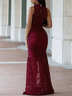 Lace Keyhole High-slit Maxi Dress (8)