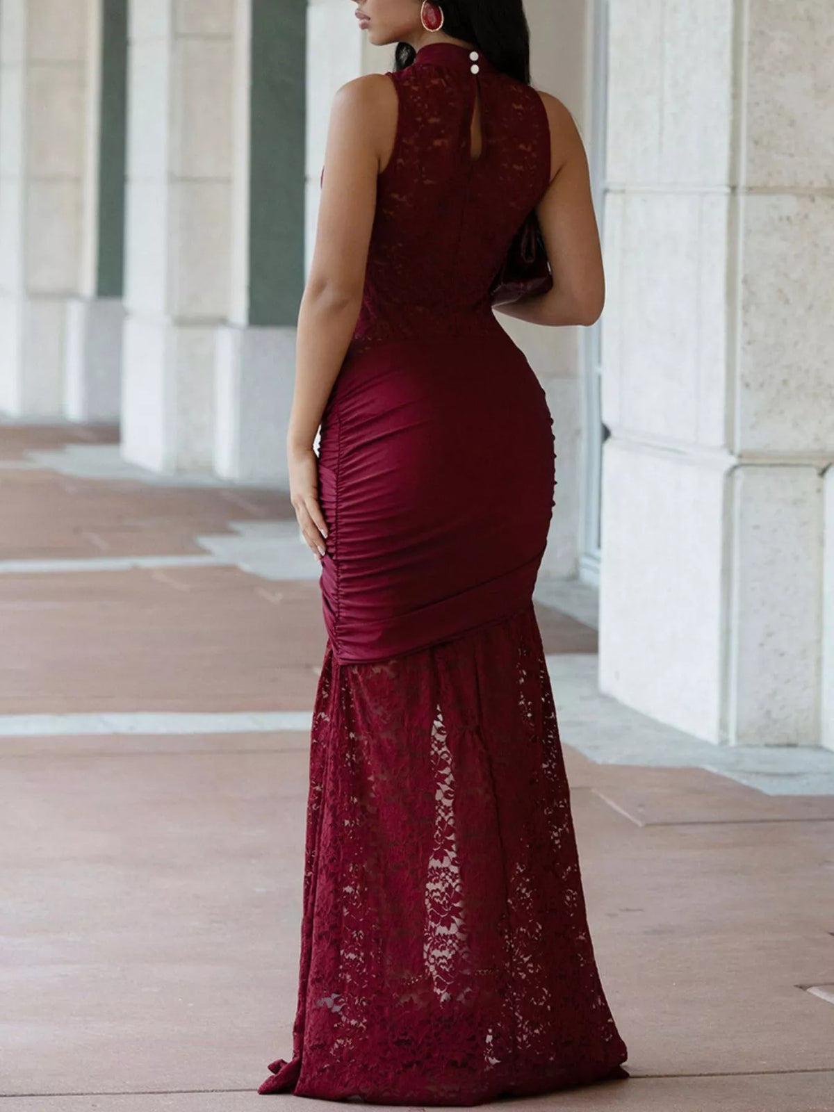 Lace Keyhole High-slit Maxi Dress (8)