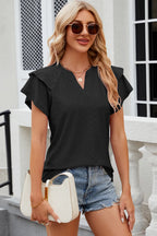 Eyelet Notched Flutter Sleeve T-shirt (31)