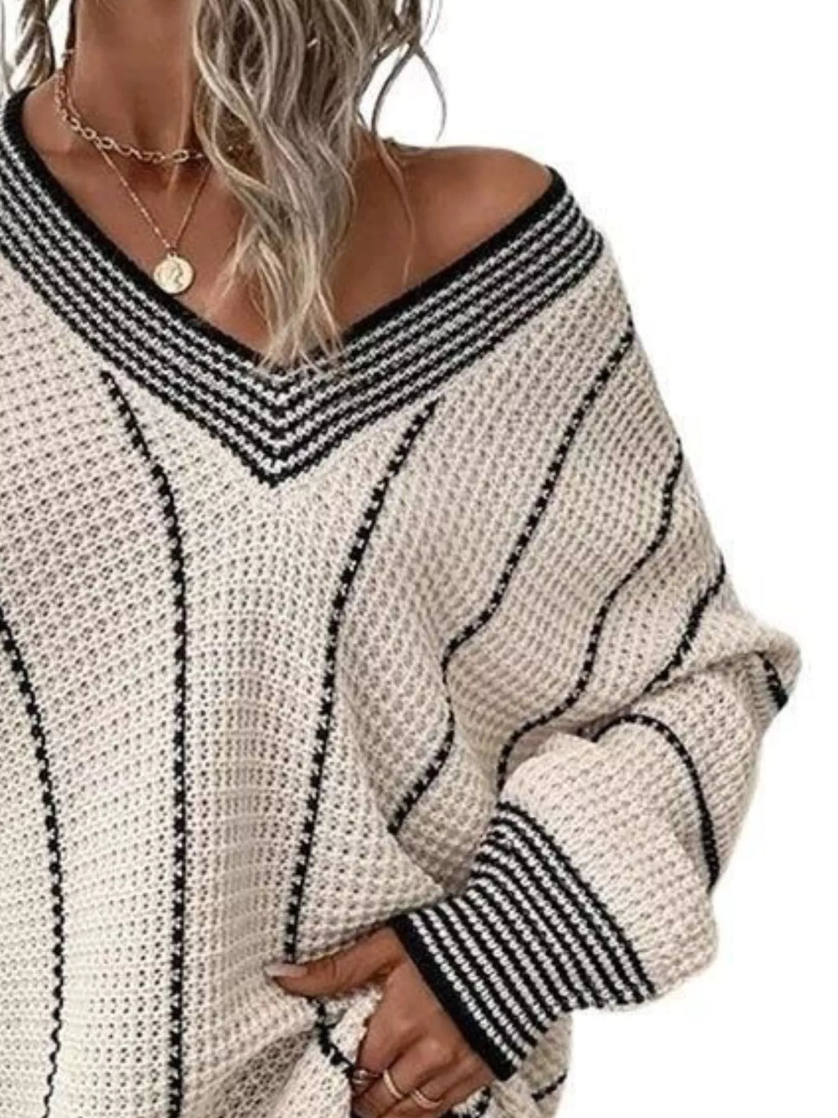 V-neck Textured Knit Sweater (11)