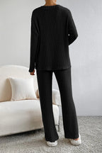 Ribbed V-neck Top Pants Lounge Set (6)