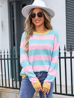 Striped Round Neck Dropped Shoulder Sweater (6)