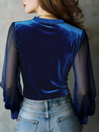 Lace Trim Sheer Long Sleeve Blouse (5)