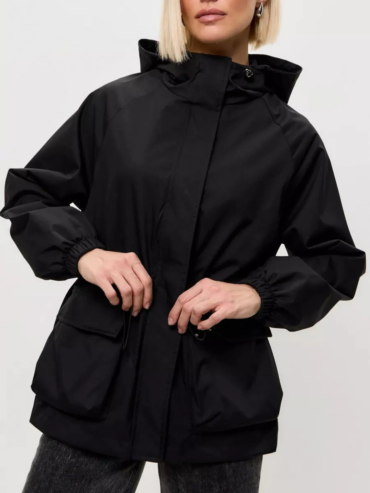 Drawstring Waist Hooded Windbreaker Outerwear (15)