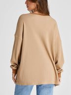 Waffle Knit Round Neck Long Sleeve T-shirt (12)