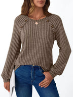 Ribbed Knit Decor Button Long Sleeve T-shirt (27)
