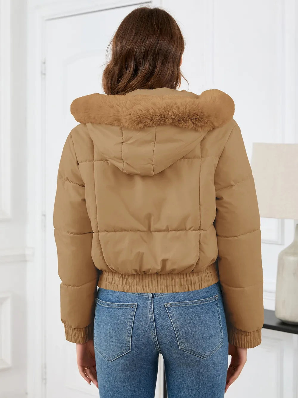 Pocketed Long Sleeve Cropped Hooded Winter Coat (2)
