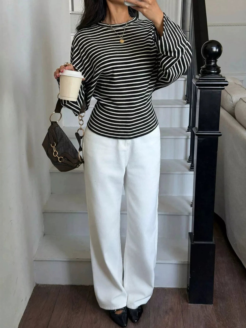 Casual Striped Batwing Sleeve T-shirt (13)