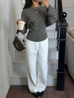 Casual Striped Batwing Sleeve T-shirt (13)