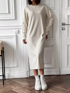 Round Neck Long-sleeve Midi Dress (2)