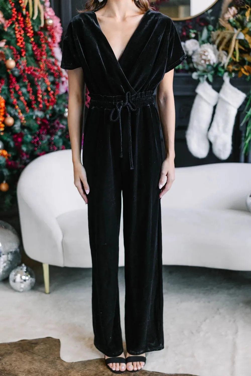 Drawstring Surplice Short Sleeve Jumpsuit (10)