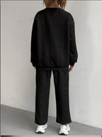 Texture Round Neck Top Pants Set (17)