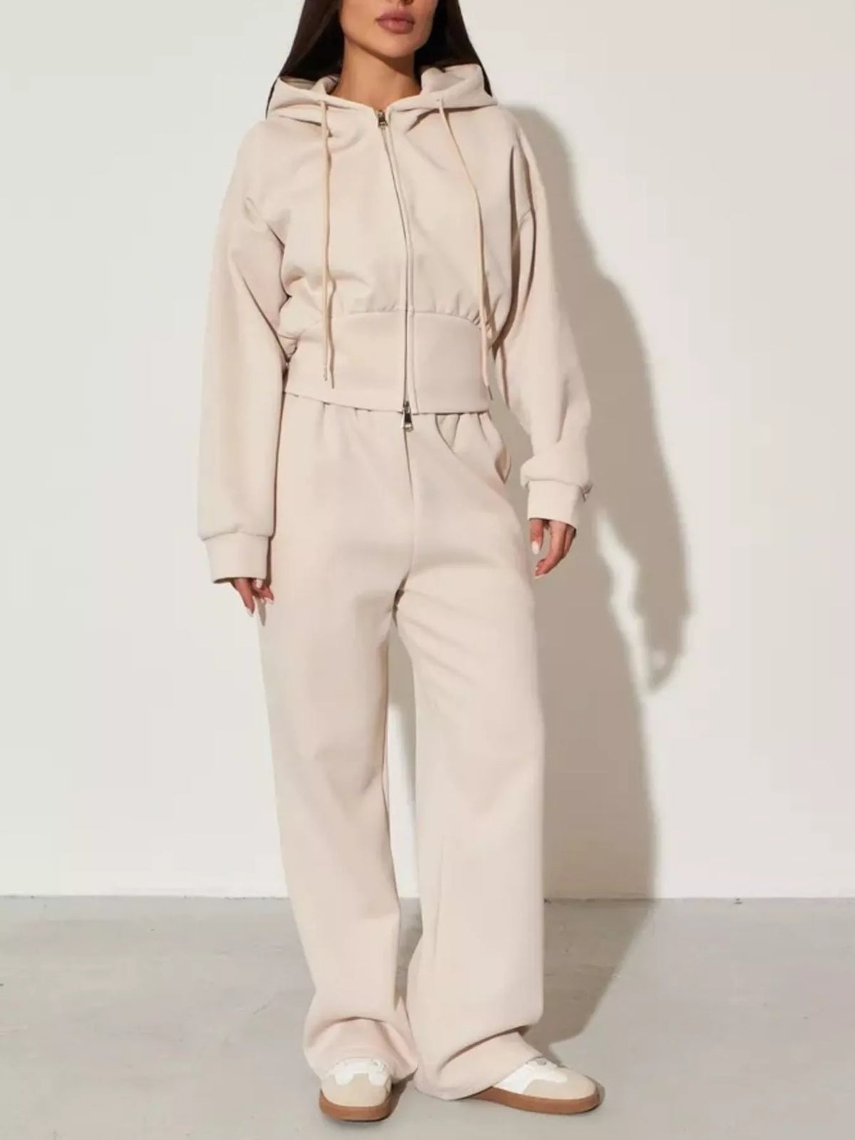 Zip-up Hoodie Wide-leg Pants Set (8)