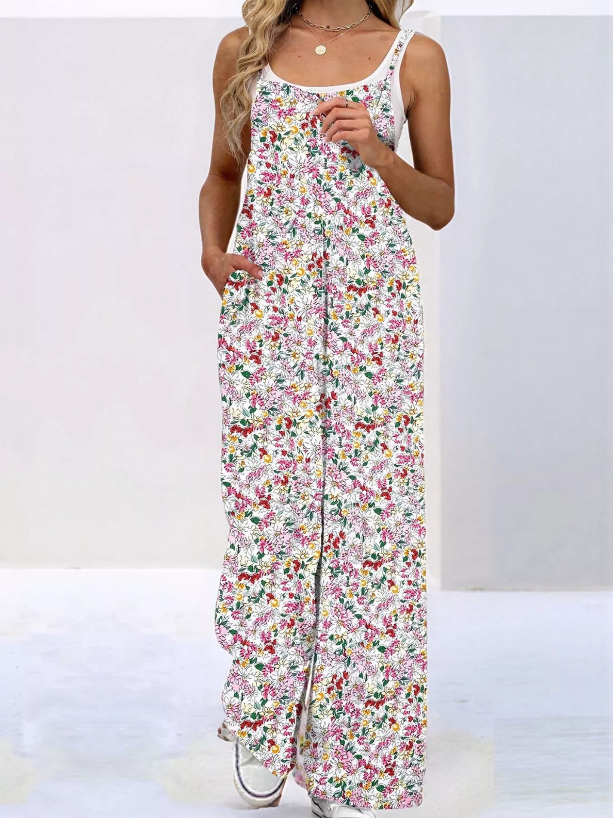 Full Size Floral Print Wide Leg Casual Jumpsuit Plus (15)