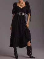 Textured Sweetheart Neck Short Sleeve Dress (14)
