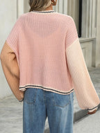 Contrast Open Front Long Sleeve Cardigan (2)