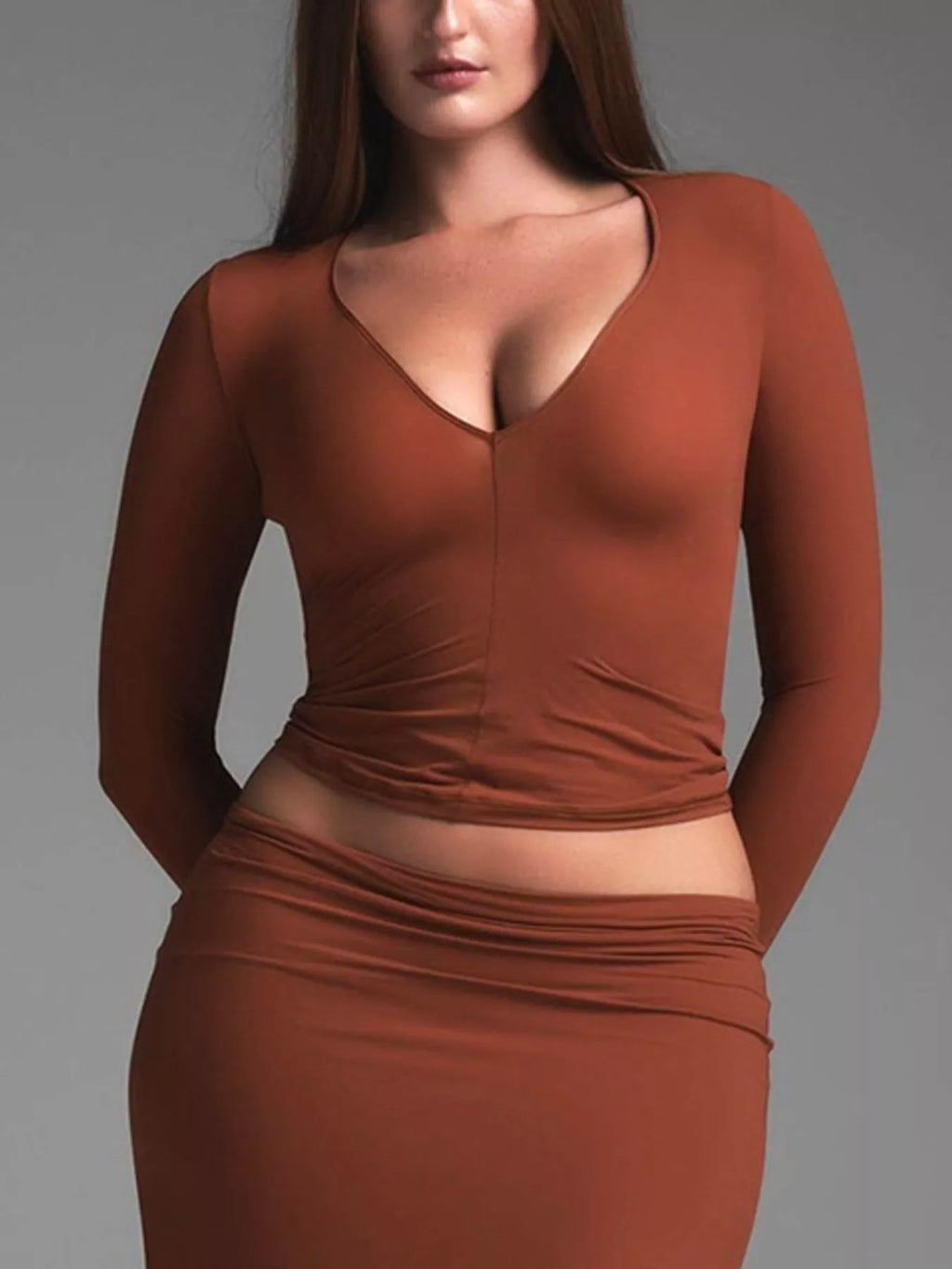 V-neck Long Sleeve Crop T-shirt (11)