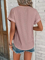Eyelet Round Neck Short Sleeve Top (20)