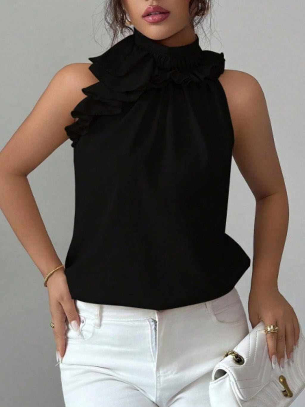 Ruffle High Neck Sleeveless Top (24)