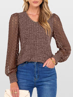 Lace Sleeve V-neck T-shirt (29)