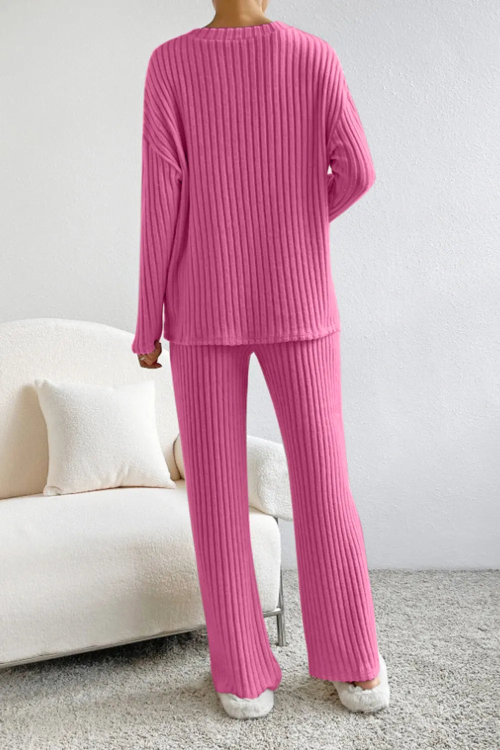 Ribbed V-neck Top Pants Set (22)