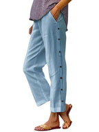 Full Size Side Decor Button Casual Wide Leg Pants Plus (6)