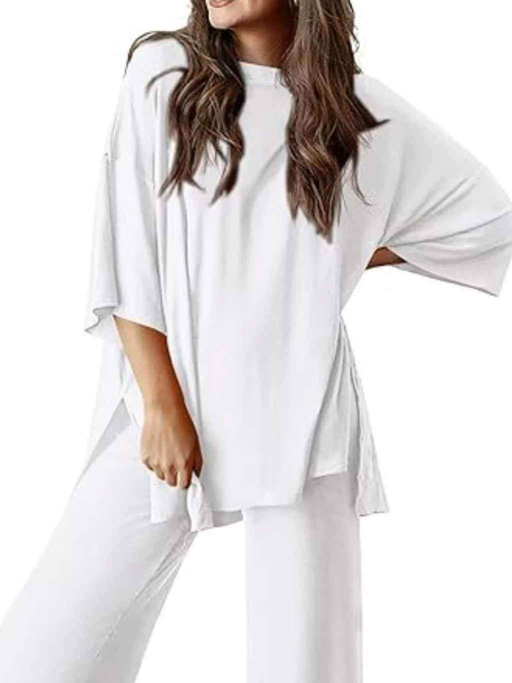 Relaxed Fit Round Neck Top Pants Two-piece Set (16)