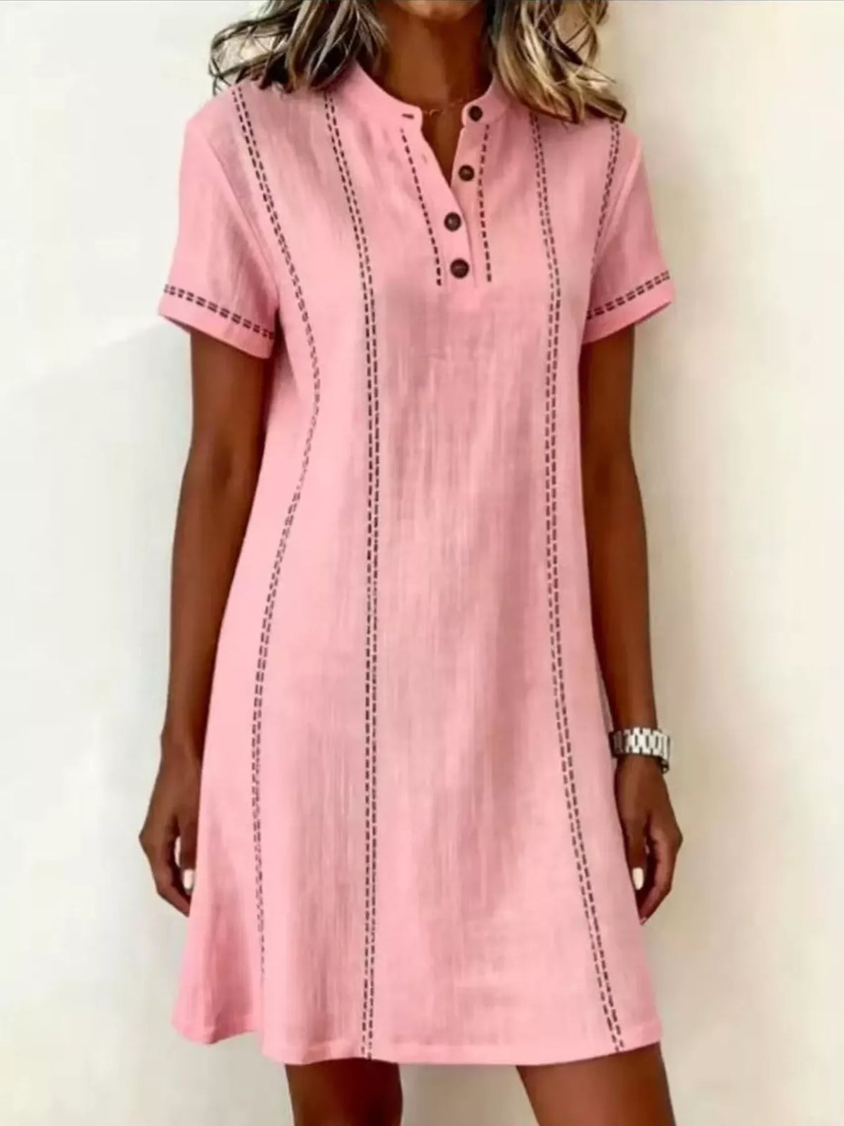 Full Size Button Detail Short Sleeve Shift Dress Plus (5)