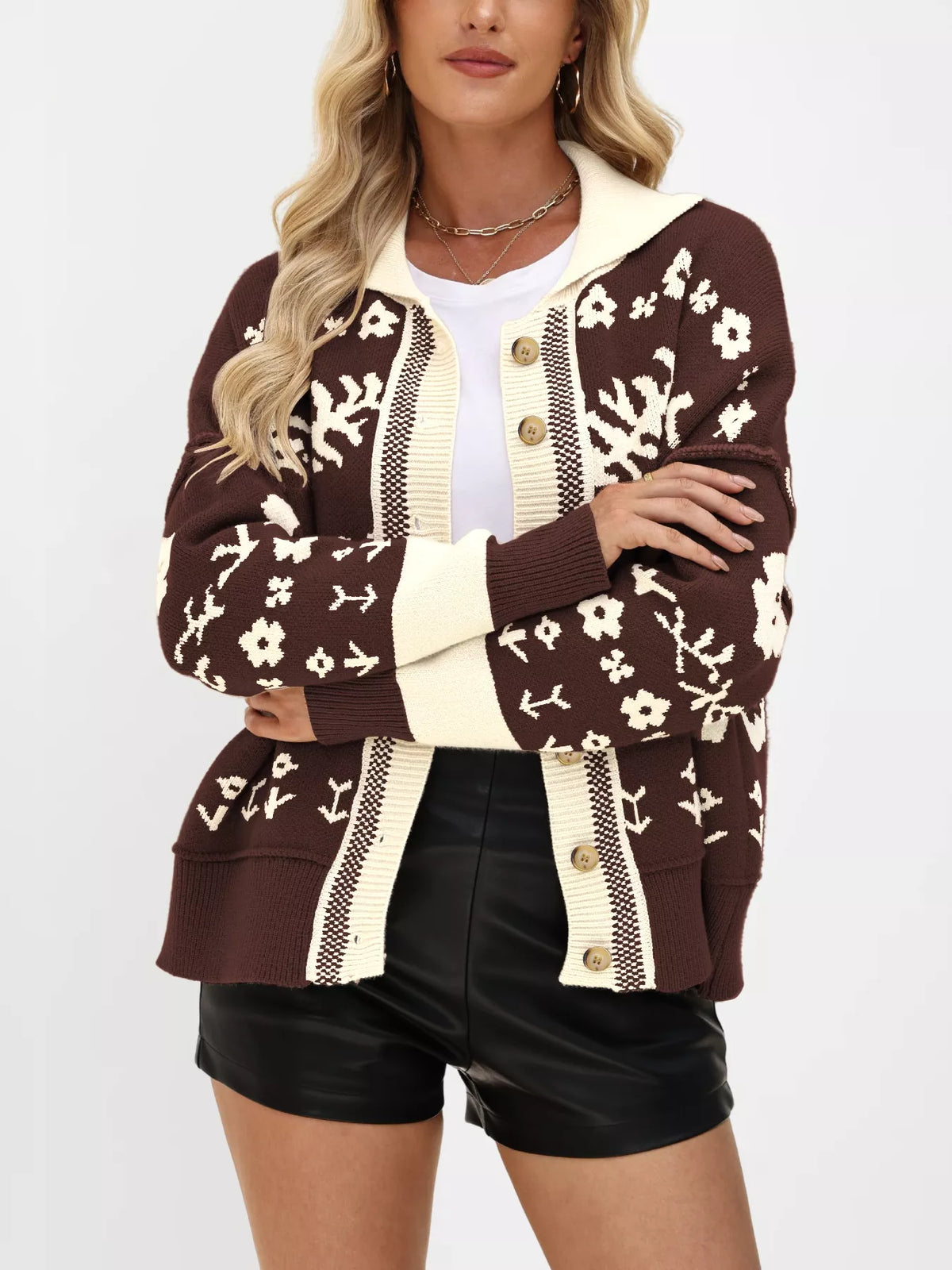 Floral Pattern Button-down Cardigan (7)