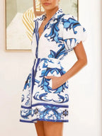 Printed Puff Sleeve Top Skirt Set (3)