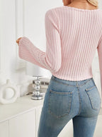 Ribbed Knit Drawstring Long Sleeve T-shirt (5)