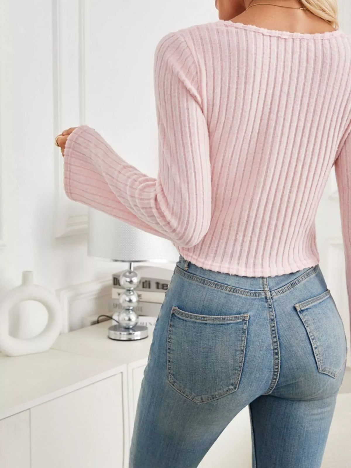 Ribbed Knit Drawstring Long Sleeve T-shirt (5)