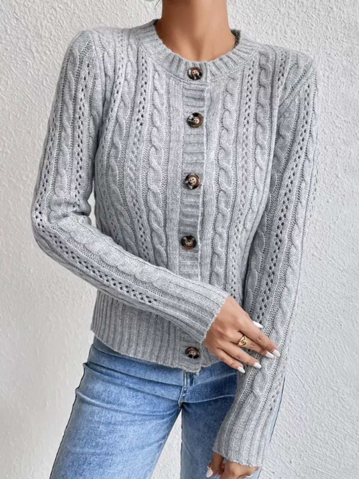 Cable Knit Button-up Cardigan