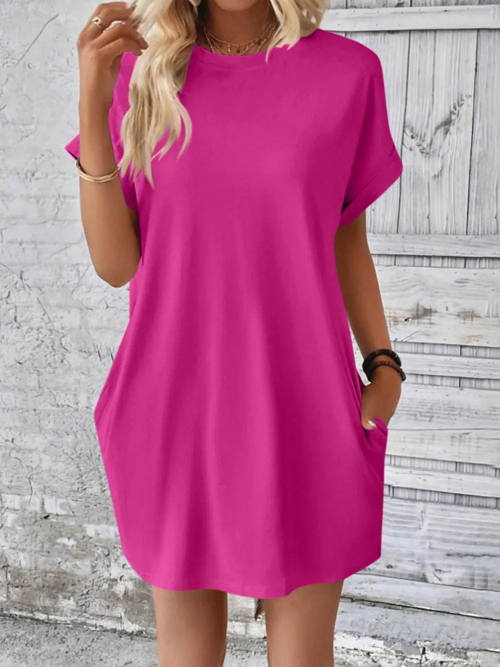 Round Neck Short Sleeve Mini Dress (28)