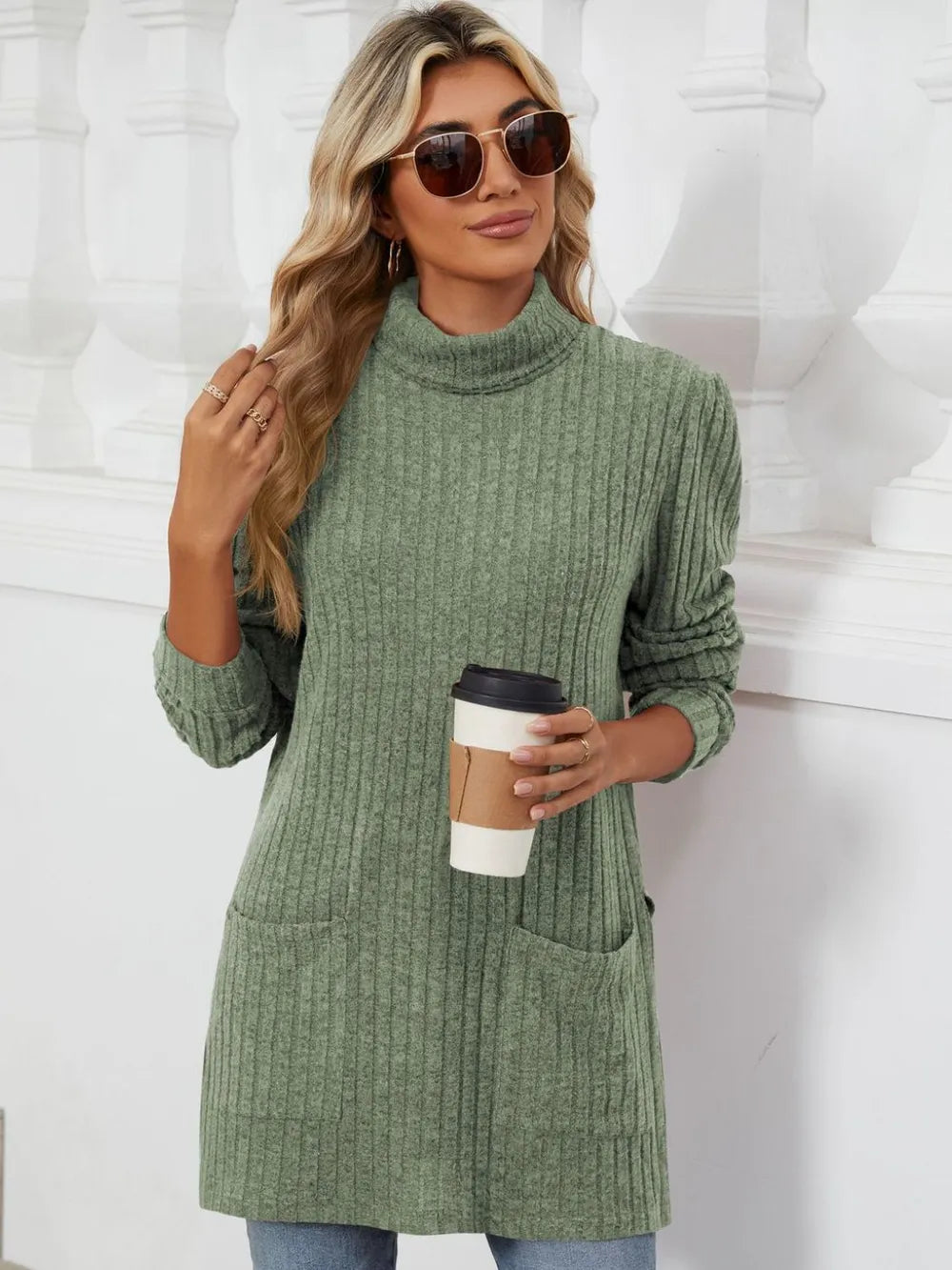 Slit Mock Neck Long Sleeve T-shirt (7)